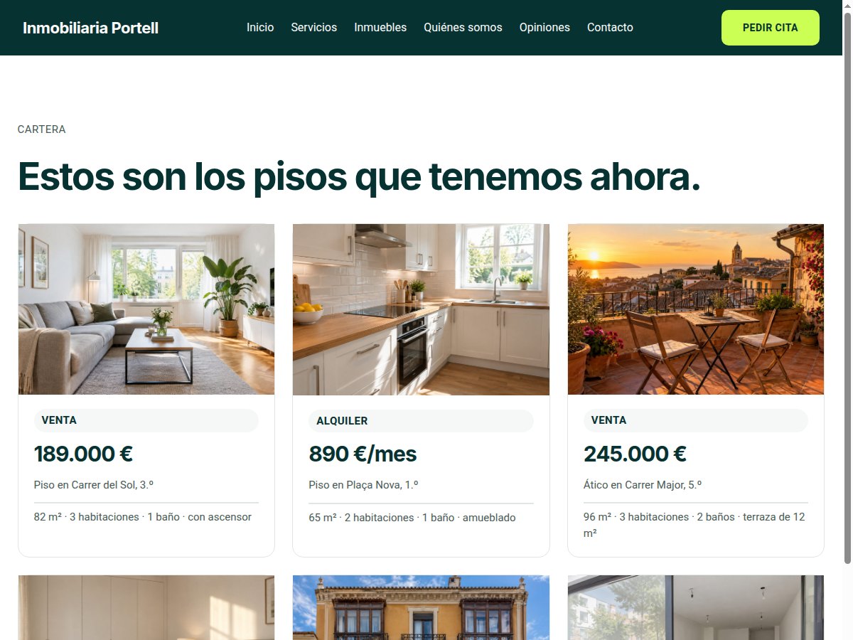 La página de inmuebles del tema, con las seis fichas de la cartera