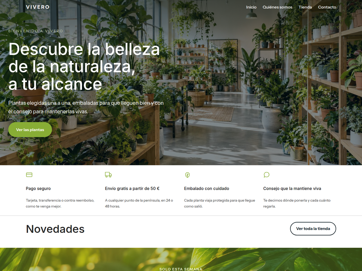 La portada de Vivero: el titular de la colección, la foto y las rejillas de producto