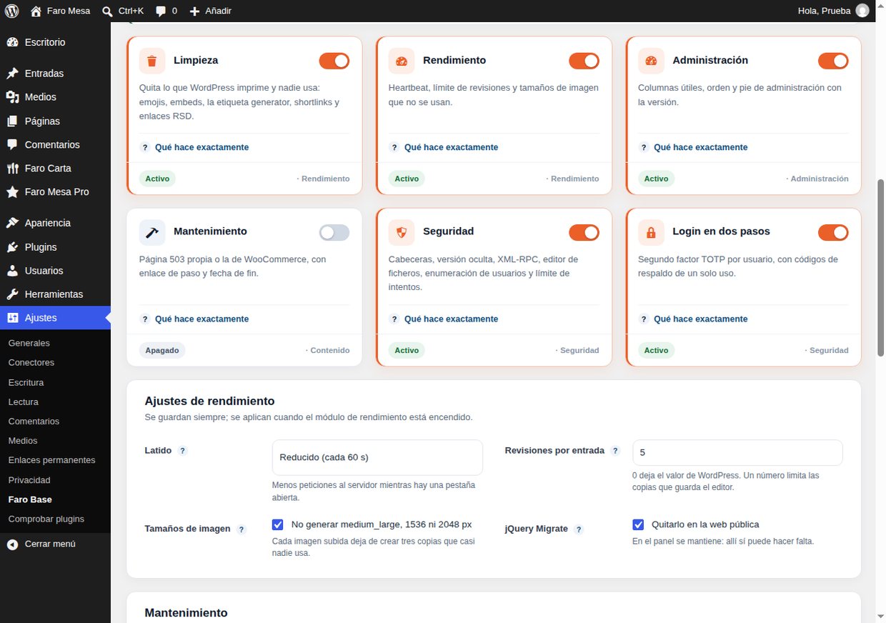 Las tarjetas de los seis módulos con lo que hace cada uno