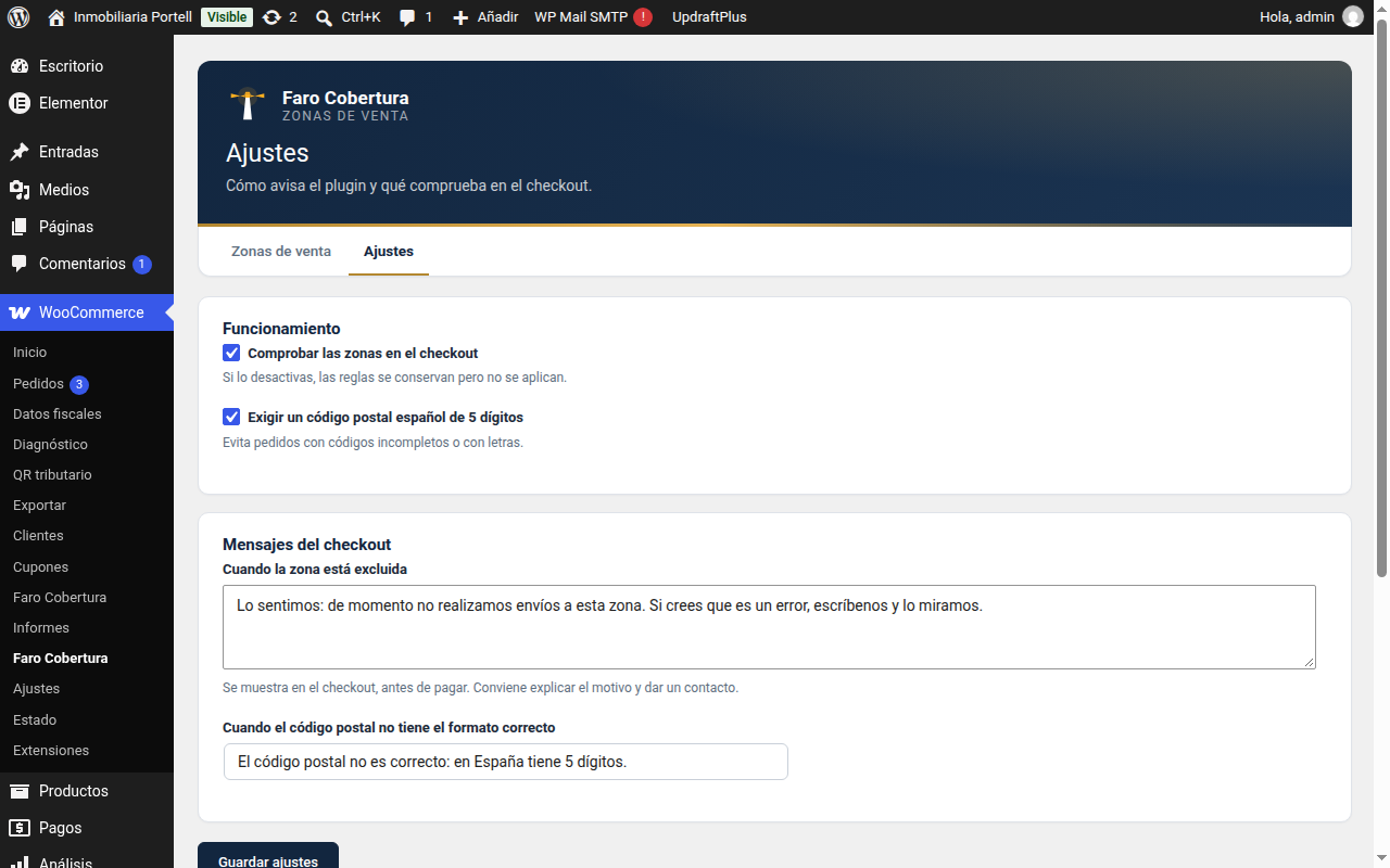 Ajustes con los mensajes del checkout