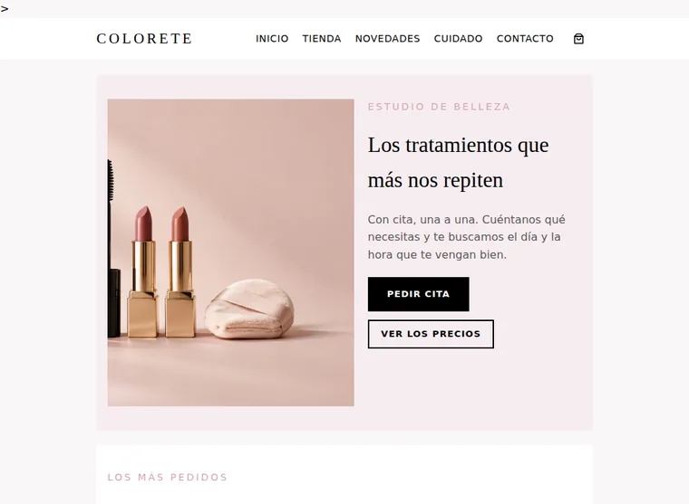 La portada de servicios de Colorete: los tratamientos más pedidos y cómo pedir cita