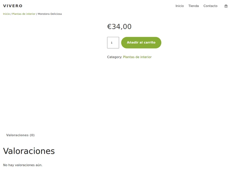 La ficha de un producto, con su foto, su precio y el botón de añadir al carrito