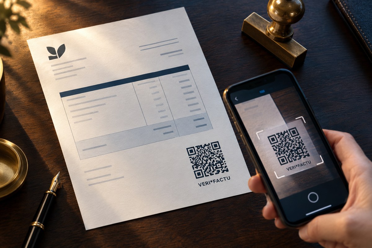 Una factura con el QR tributario de Veri*factu, escaneada con el movil