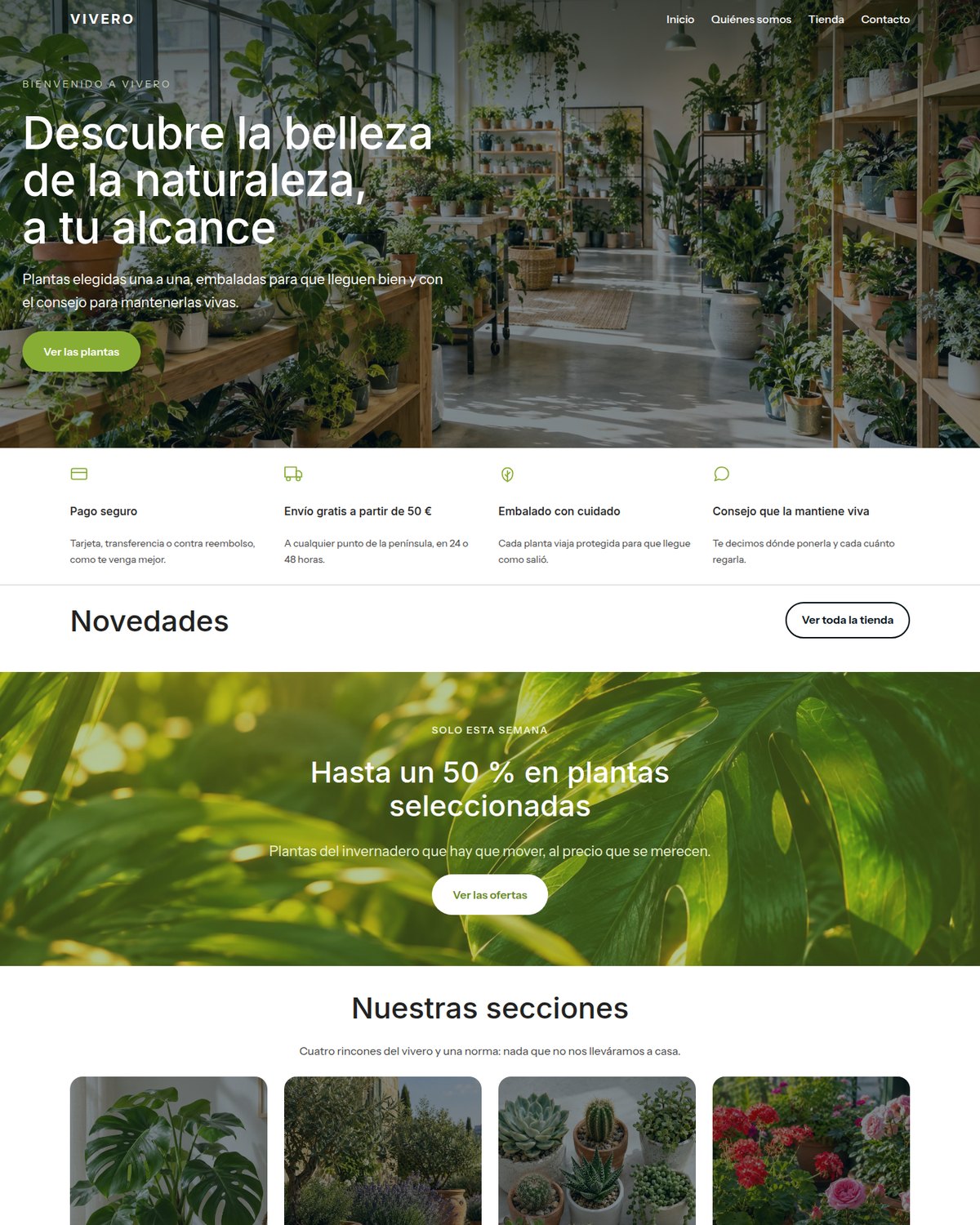 La portada de Vivero, con las plantas recién llegadas y la banda de oferta